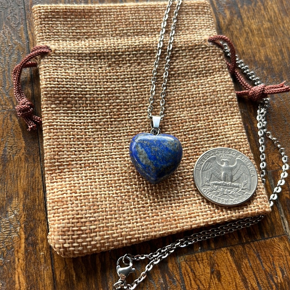 Lapis Lazuli Heart Necklace Lapis Pendant Crystal Heart Necklace Lapis Necklace - Picture 2 of 3